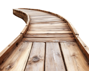 a wooden walkway with a curved surface