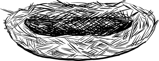 Bird Chicken Nest Made of Hay Graphic Black and White Illustration for Print and Web Design of Physical Products and Projects