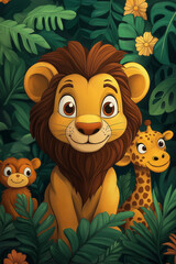 illustration, animaux de la jungle, dessin enfants, mignon, tout-petits, adorable, joli, fun, coloré