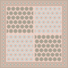 Hijab scarf flower abstract pattern.Ethnic geometric ornament with frame motif border hijab pattern.Design for fabric,print,scarves,shawl,kerchief,bandana,clothing,pareo,pillows,tablecloth,decoration.