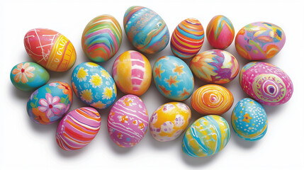 Fototapeta premium Colorful easter eggs isolated on white background. Generative AI.