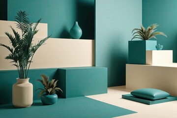 Serene Three-Dimensional Teal and Cream Gradient Atmosphere