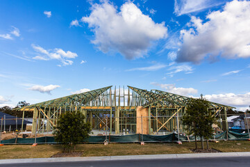 single storey timber framed house under construction