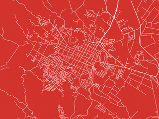 Christmas Map of Coatepec, Mexico in Snowy White on Festive Red Background.