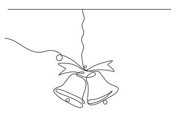 Continuous one line drawing of christmas bell isolated outline vector icon