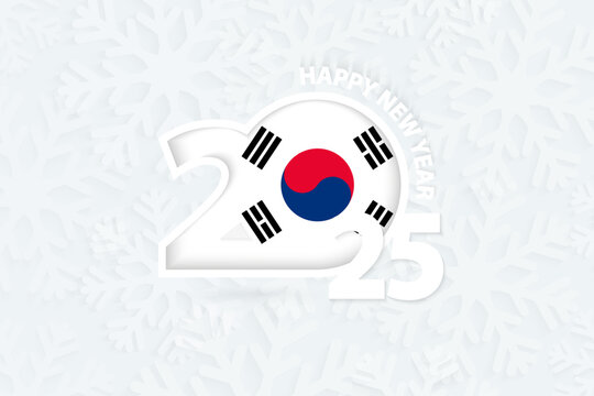 New Year 2025 for South Korea on snowflake background.