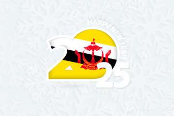 New Year 2025 for Brunei on snowflake background.