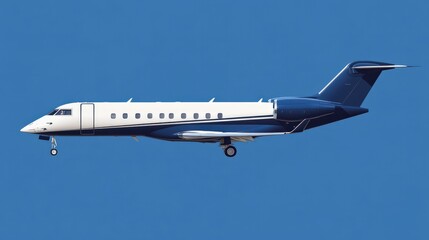 Airplane Side View. Passenger Jet Plane with Extended Gear Flying Up High in Blue Sky