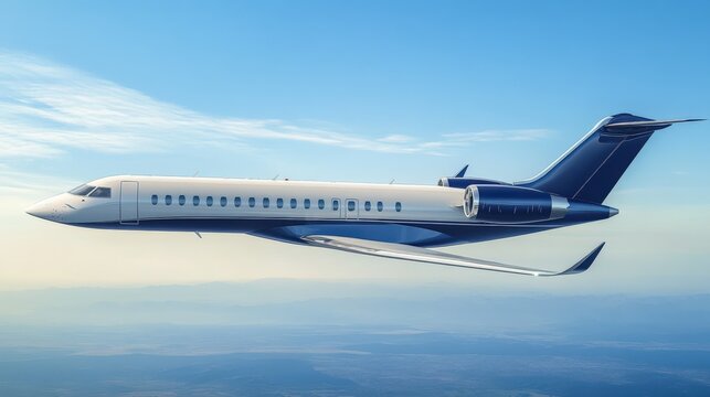 Airplane Side View. Passenger Jet in Blue Sky with Extended Gear