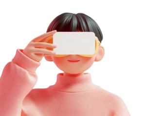 a cartoon character holding a white card over his eyes