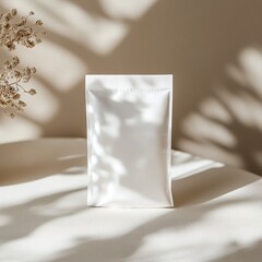 professional product photography of a white rectangle collagen pouch in Japanese style 