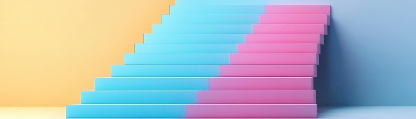 A vibrant arrangement of books in blue and pink colors set against a pastel backdrop, creating a modern and playful aesthetic.