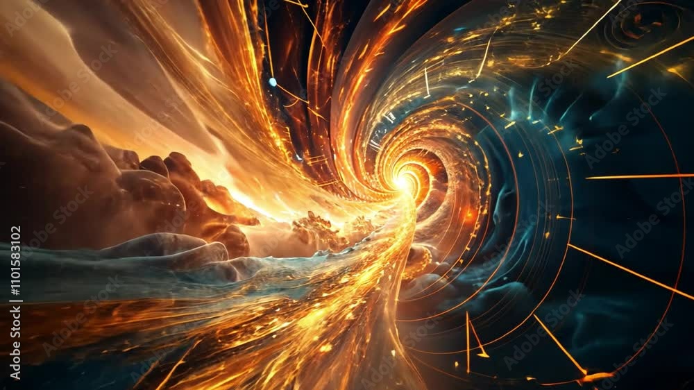 Aufkleber a vibrant vortex forms in the cosmos, blending fiery oranges and yellows with deep blues. glowing el