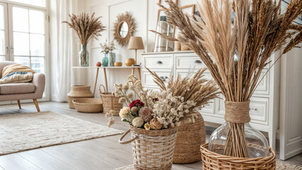 Fototapeta premium flowers, dried flowers, in vases, decoration, home, country style, decor