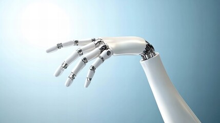 Futuristic robotic hand with metallic features against blue background