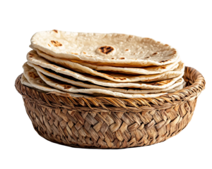a stack of tortillas in a basket