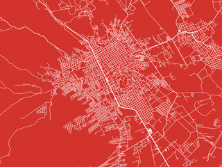 Christmas Map of Comitan, Mexico in Snowy White on Festive Red Background.