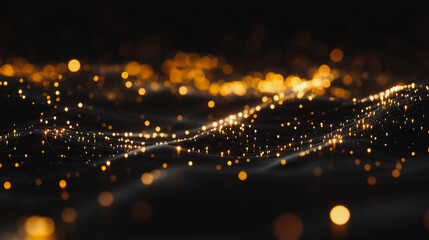 Obraz premium Abstract digital background electromagnetic wave background Innovation digital wave, information technology background and green luxury background with golden line decoration and curve light effect