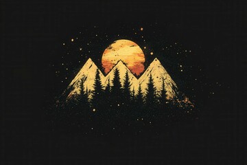 Watercolor Mountains with Starry Night Sky Overlay