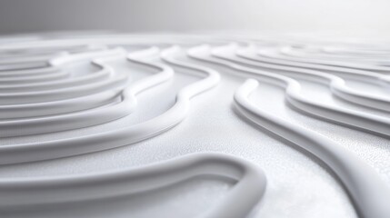 Underfloor Heating Tubing Laid Efficiently in a Residential Project with Smooth Curves and Light Reflecting Off the Surface