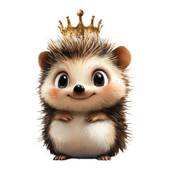 Cute hedgehog wearing a golden crown, ideal for whimsical illustrations, children&rsquo;s art, fairy tale themes, and nursery decor