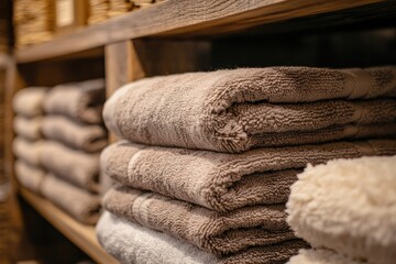 Towels are neatly arranged on the shelves.