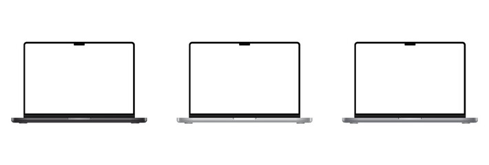 Modern Laptop Mockups Set with Blank Screens in Different Colors Isolated View