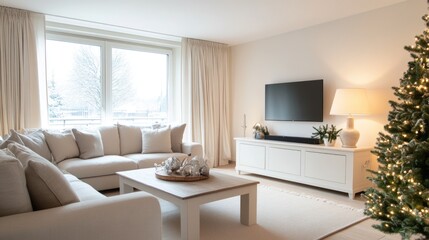 Fototapeta premium new year decorated living room, cozy christmas interior, ai generated