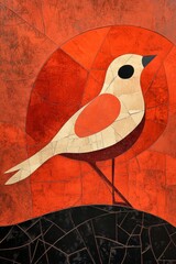 abstract bird with lines in terracotta color