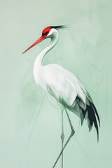 Fototapeta premium abstract crane bird with lines in mint green color
