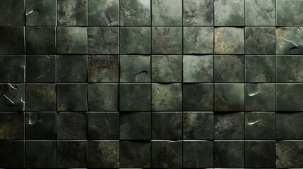 Naklejka premium Dark green textured tiles create a moody, atmospheric background.