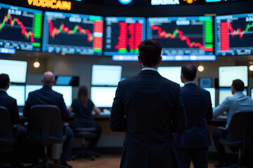 Fototapeta premium Traders and investors watching stock prices at trading floor in stock exchange. Trader background.