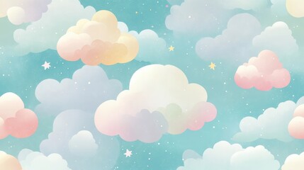 Artistic clouds glowing softly on dreamy turquoise and lavender backdrops
