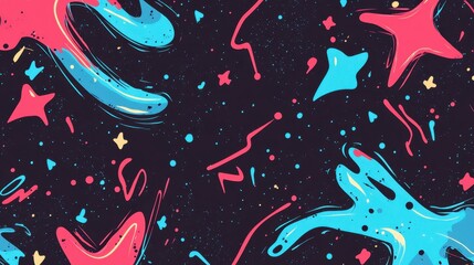 Bright pink and blue zigzag lines glowing with stars on dynamic dark backdrops