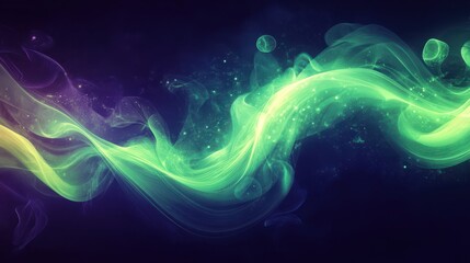 Fototapeta premium Dynamic glowing cyan waves blending with motion on dark purple backgrounds
