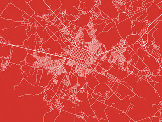 Christmas Map of Dolores Hidalgo, Mexico in Snowy White on Festive Red Background.