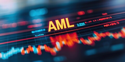 Aml monitoring process financial institution data analysis digital environment close-up view compliance concept