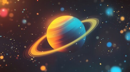 Naklejka premium Cartoon planet wallpaper with bold glowing rings in a cosmic starry background