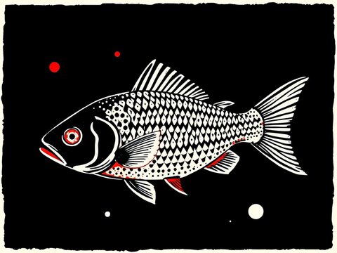 recommend clip art: A fish is shown in black and white with red spots