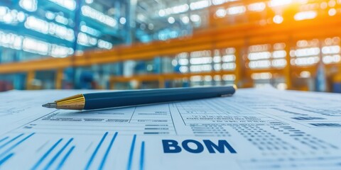 Bom document creation manufacturing facility technical document industrial environment close-up view efficiency focus