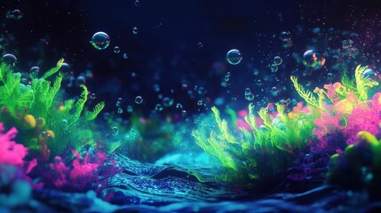 Vibrant underwater wallpaper with glowing seaweed and retro coral shapes