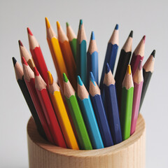 Fototapeta premium Colorful Wooden Pencil Holder With Assorted Colors