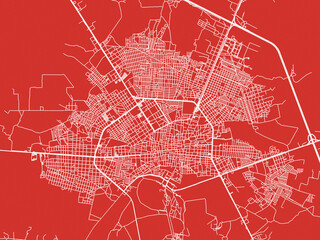 Christmas Map of Fresnillo, Mexico in Snowy White on Festive Red Background.