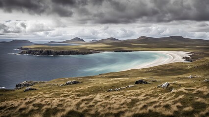 The wild windswept landscape of the outer hebrides in scotland, AI Generated