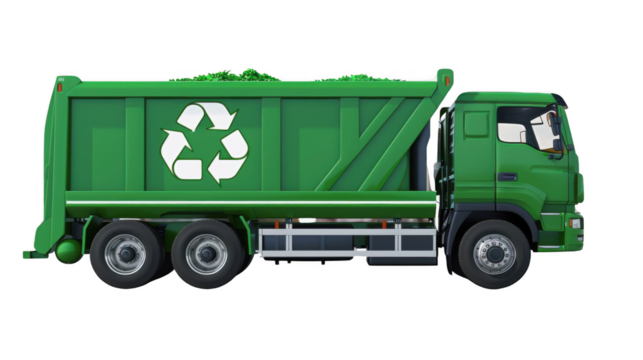 Eco-friendly waste management truck urban environment illustrative art cityscape side view sustainability concept