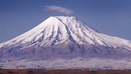 Mount ararat towering majestically snow capped and surrounded by rugged terrain, AI Generated