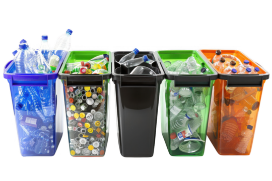 Recycling bins in urban environments a top-down view of eco-friendly plastic waste management