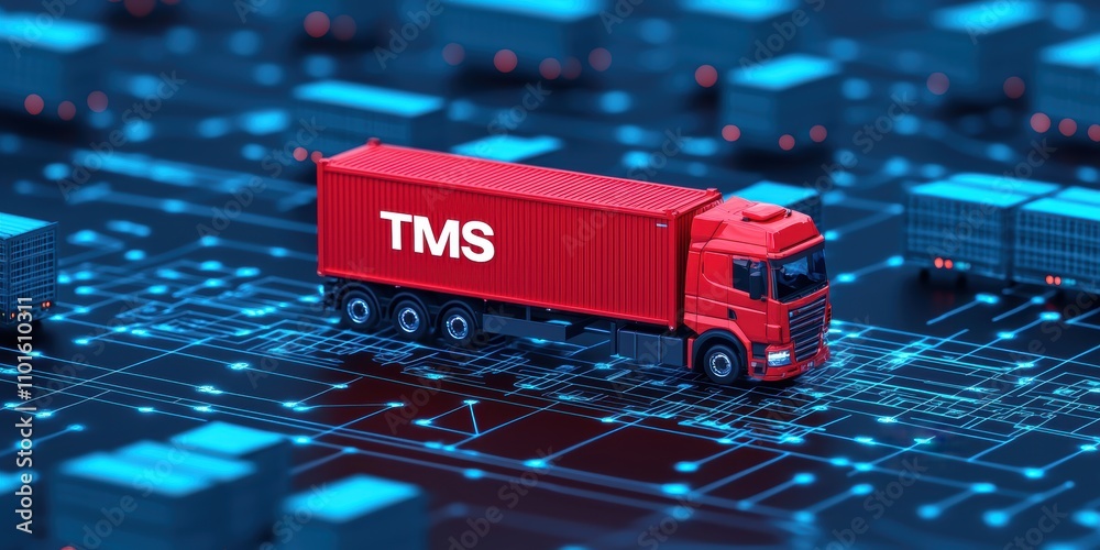 Poster transport management system dashboard overview analyzing tms data insights in a high-tech environmen