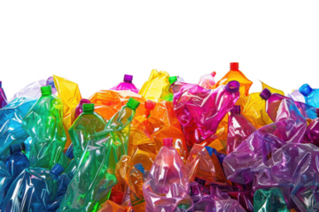 Recycling initiative urban environment plastic waste colorful bottles creative perspective sustainability awareness