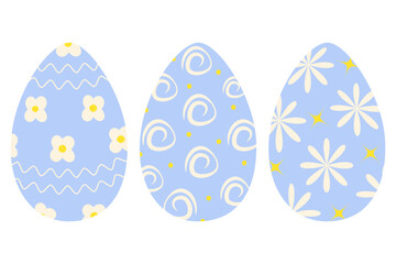 Easter Eggs patterned freehand abstract ornament, floral pattern and decorative stars, dots and wave